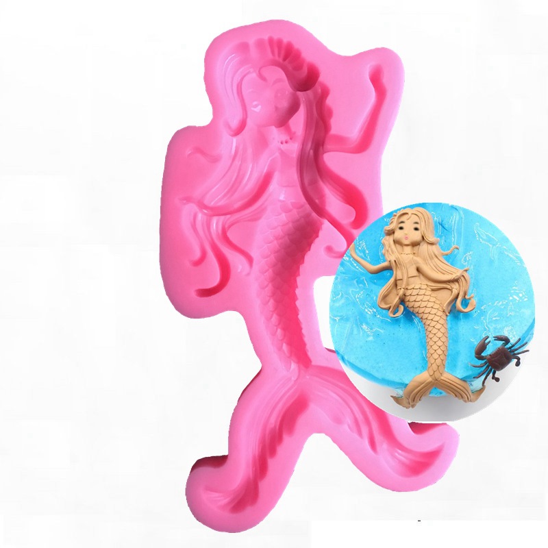 diy蛋糕装饰工具 站立行走美人鱼硅胶翻糖模 巧克力模 烘培 粘土