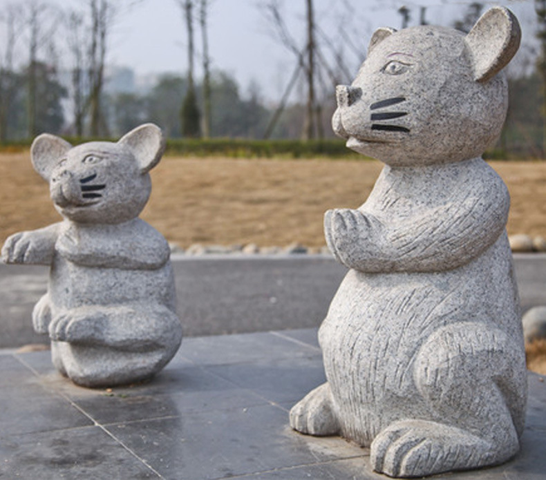 花岗岩动物石雕抽象老鼠雕塑
