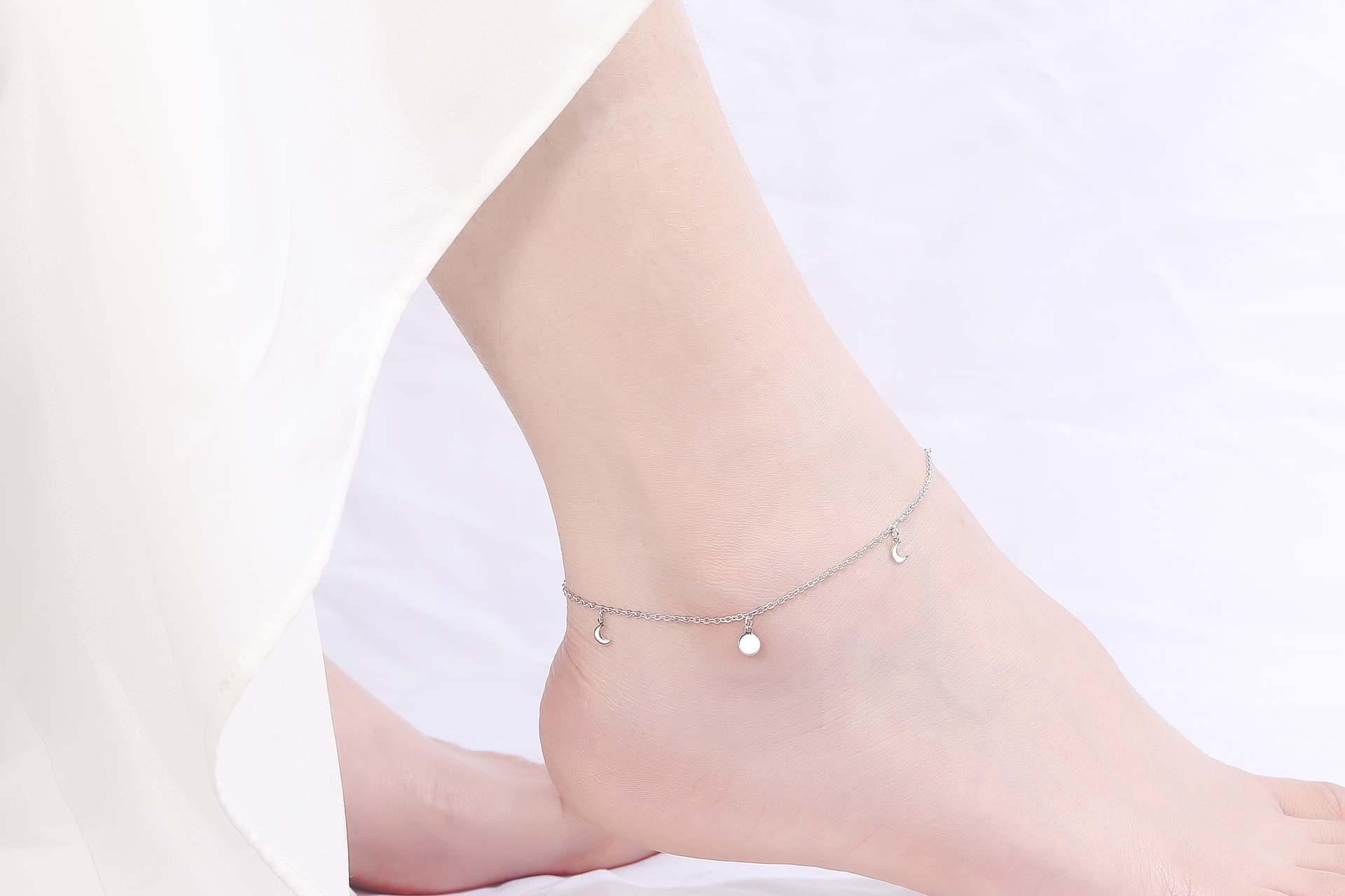 s925银 星星月亮太阳脚链女ins风甜美气质星月圆形脚饰品厂家批发