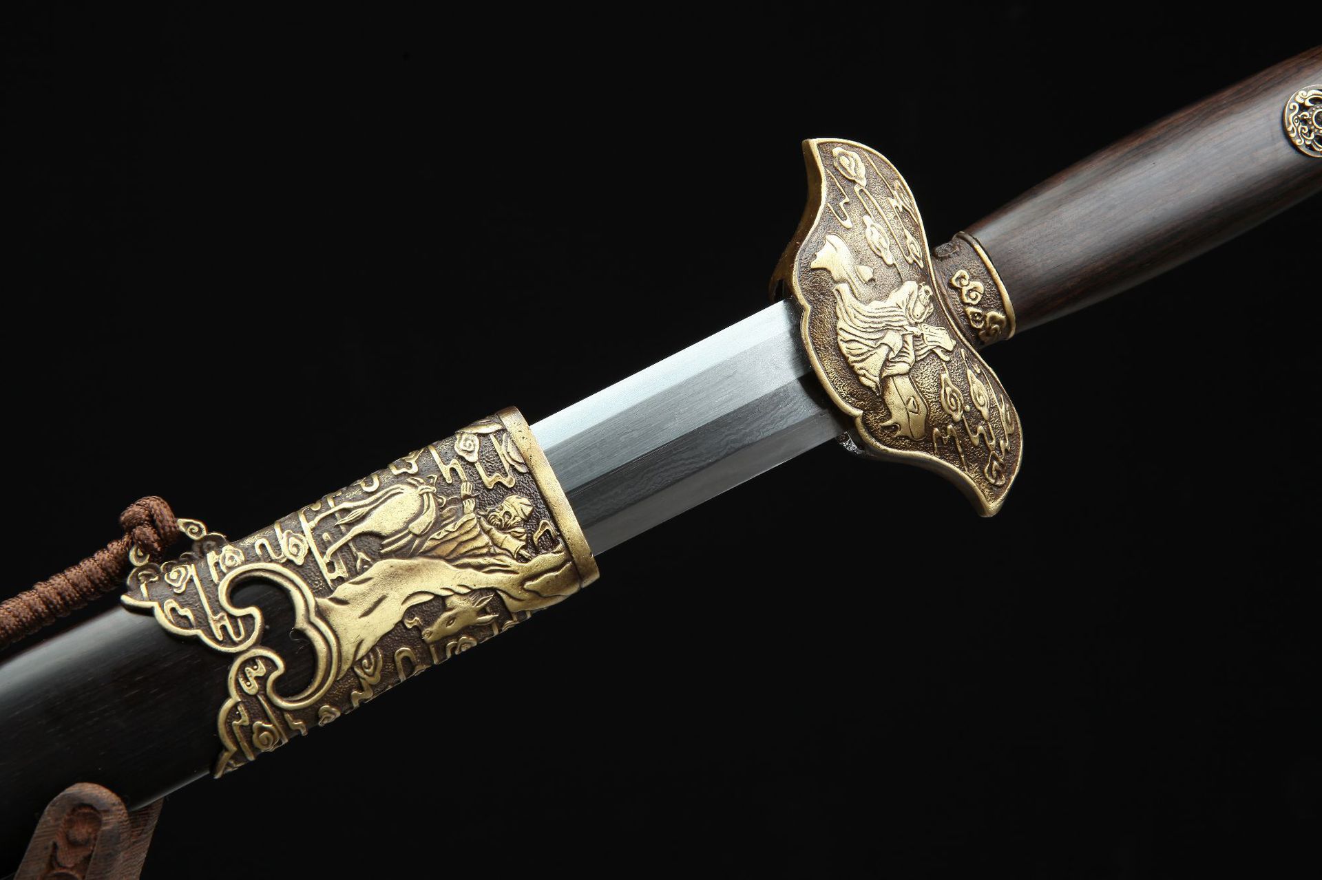 龙泉刀剑花纹钢一体汉剑手工锻打黑檀木镇宅宝剑烧刃硬剑未开刃