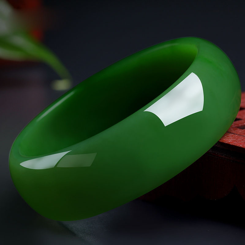 厂家批发新疆和田玉碧玉菠菜绿手镯帝王绿玉石镯子正阳绿加宽女款