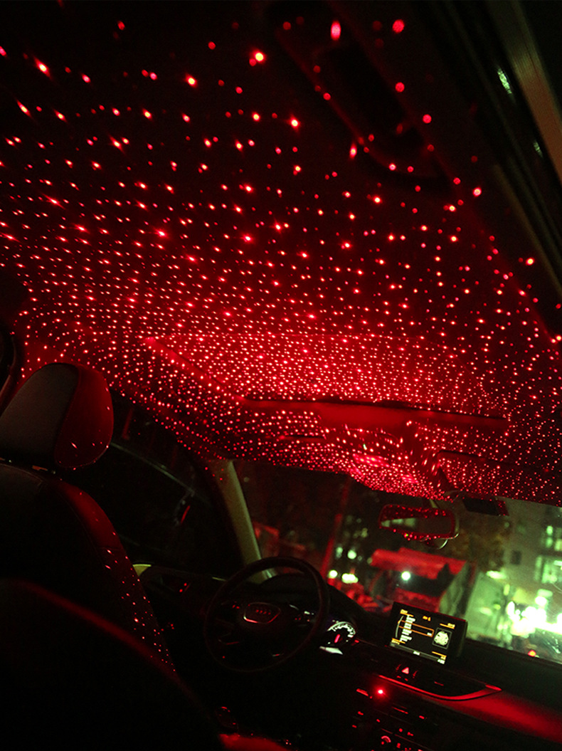 新款汽车车顶星空灯呼吸闪烁声控满天星车灯旋转双色车载星空灯