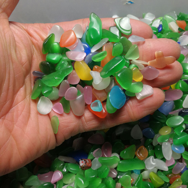 100克价猫眼石琉璃碎石 人造猫眼玻璃裸石佛教七宝