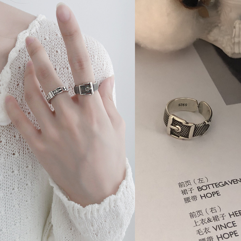 Japanese and Korean Trend Combination Stacked Ring Female 925 Silver Ins Personality All-Match Hip Hop Style Student Open Index Finger Ring