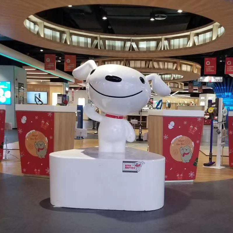 商场美陈京东狗卡通公仔天猫吉祥物创意门口招财玻璃钢装饰摆件