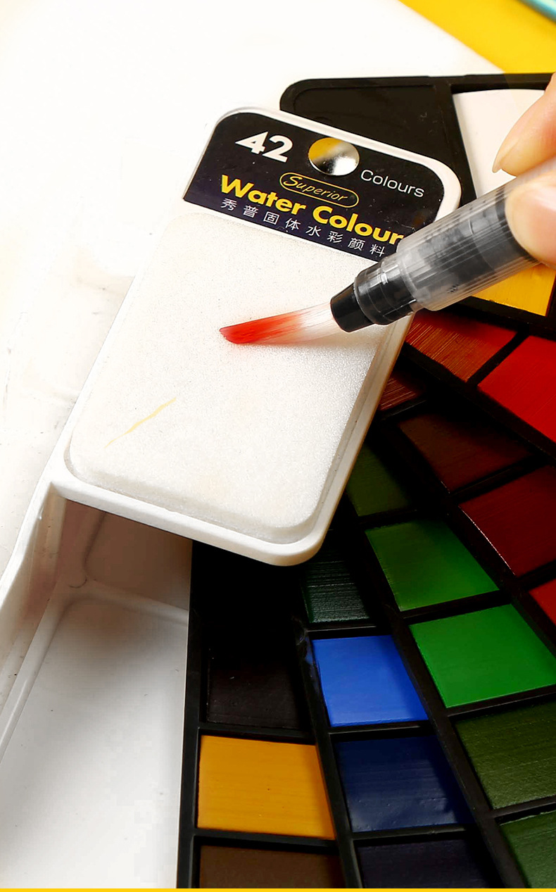 秀普固体水彩颜料套装扇形折叠便携儿童水粉画18/25/33/42色包邮