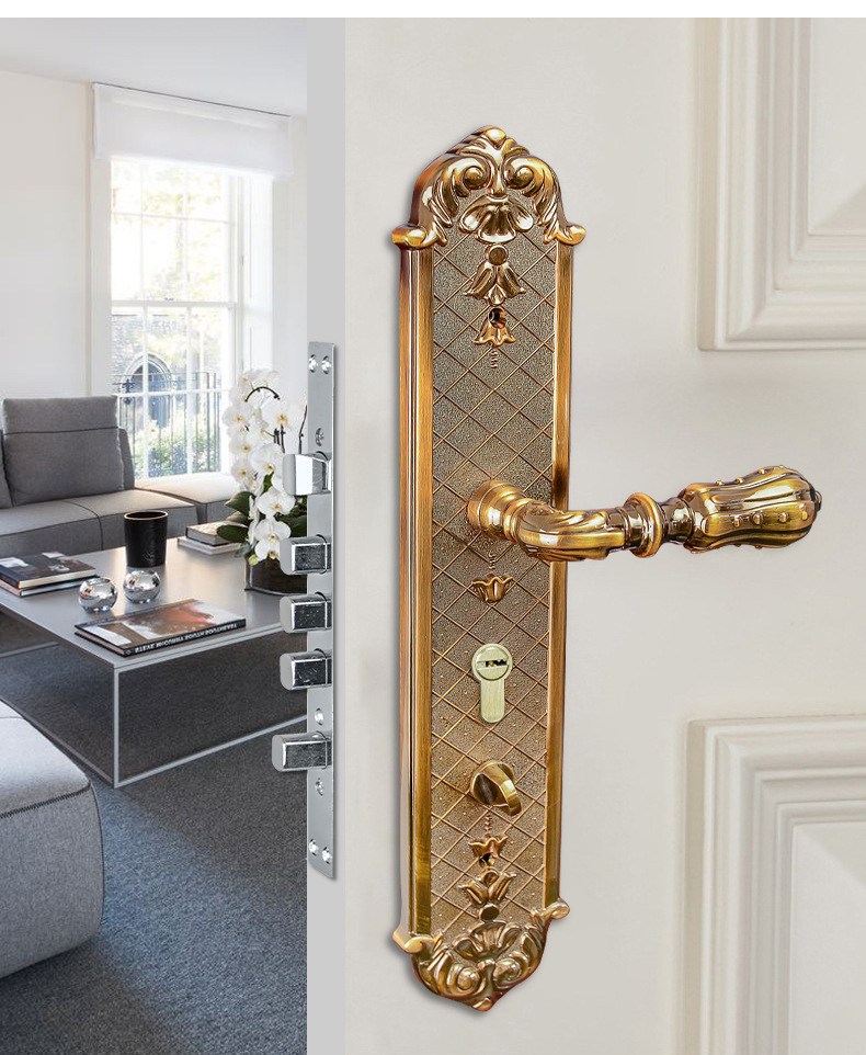 双力中式大门锁别墅双开门对开进户门纯铜锁芯防盗锁豪华型厂家