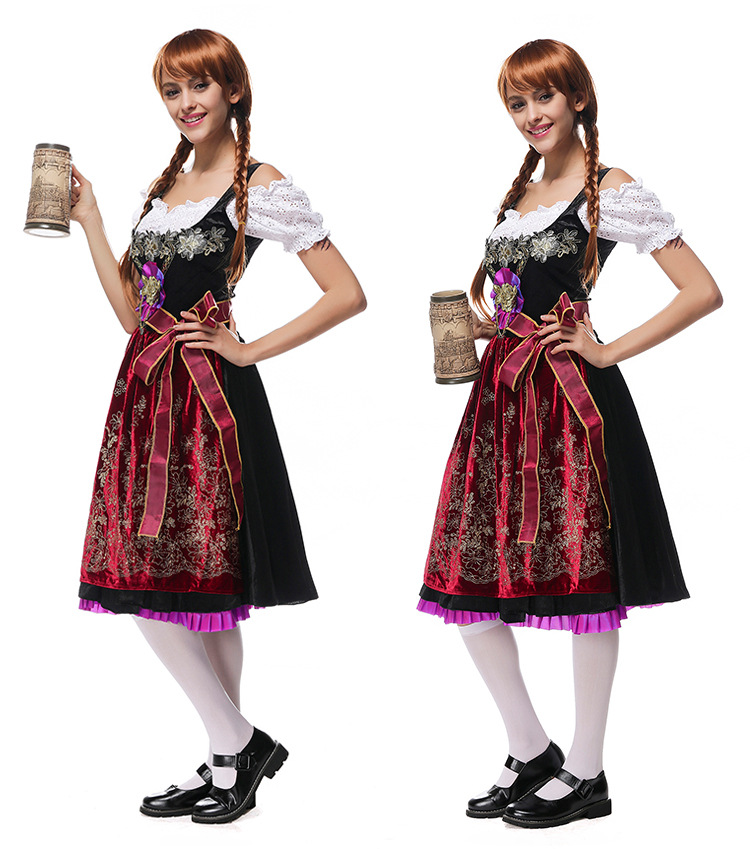 巴伐利亚民族传统服装cospaly 德国啤酒节服绒布长款啤酒服