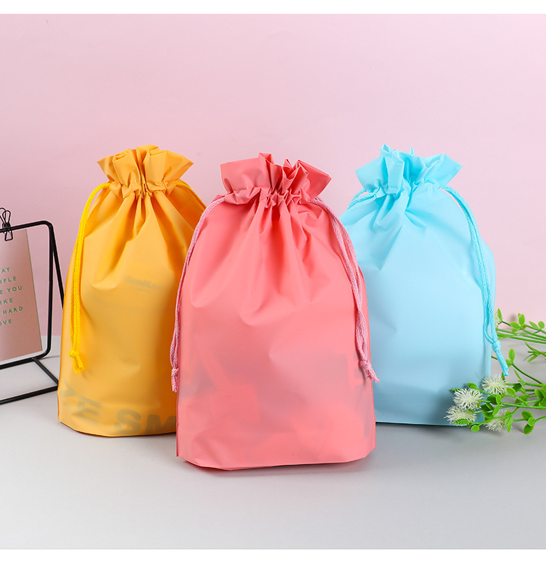 新品磨砂彩色包装袋 eva束口袋抽绳穿绳一体裤毛巾内衣塑料包装袋