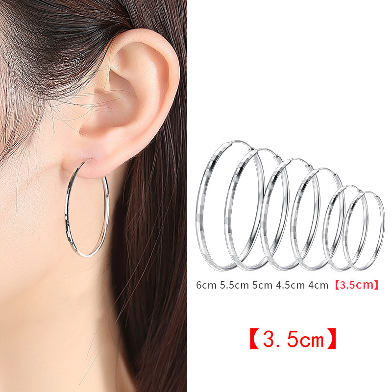 925 Sterling Silver High Sense round Ring Earrings Women's New Korean Temperamental Minority Design Sense Big Ear Ring Thin-Looking Earrings