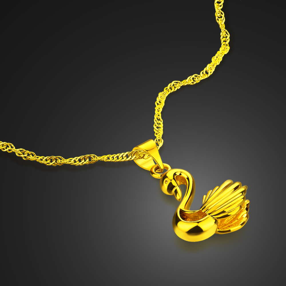 批发天鹅湖吊坠女锁骨项链挂坠仿越南沙金电镀黄金结婚生日礼物