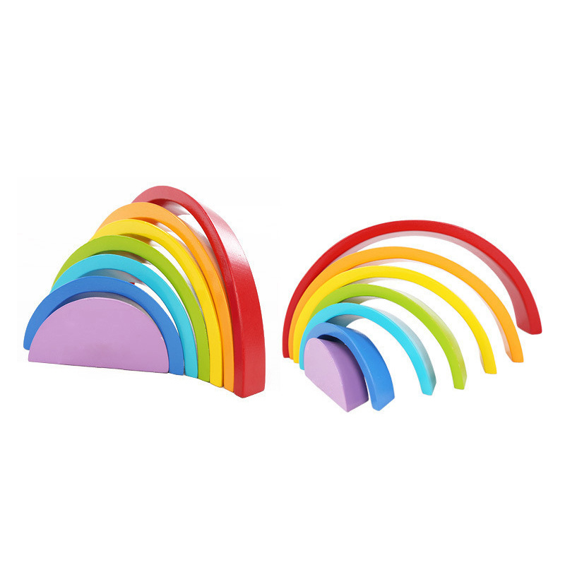 幼儿童彩虹叠叠乐早教益智五彩拱桥彩虹积木木制彩虹桥玩具彩虹圈