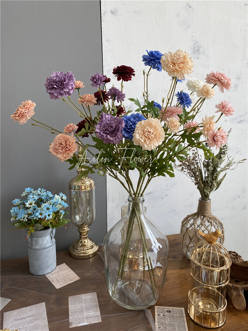 仿真金盏菊 单枝5头球菊婚庆插花装饰家居摆放软装样板间千层花