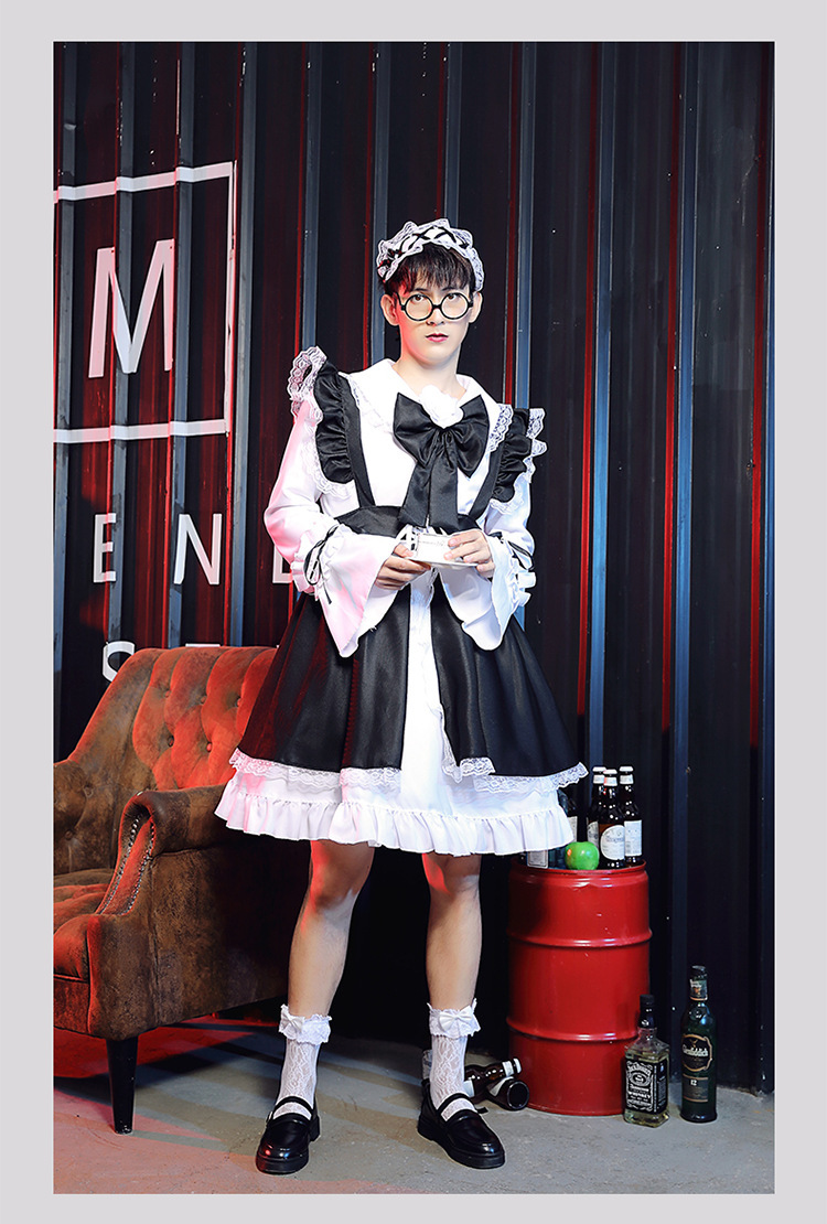 黑白lolita服装哥特风女仆装洛丽塔洋装 男装大佬连衣裙一件代发