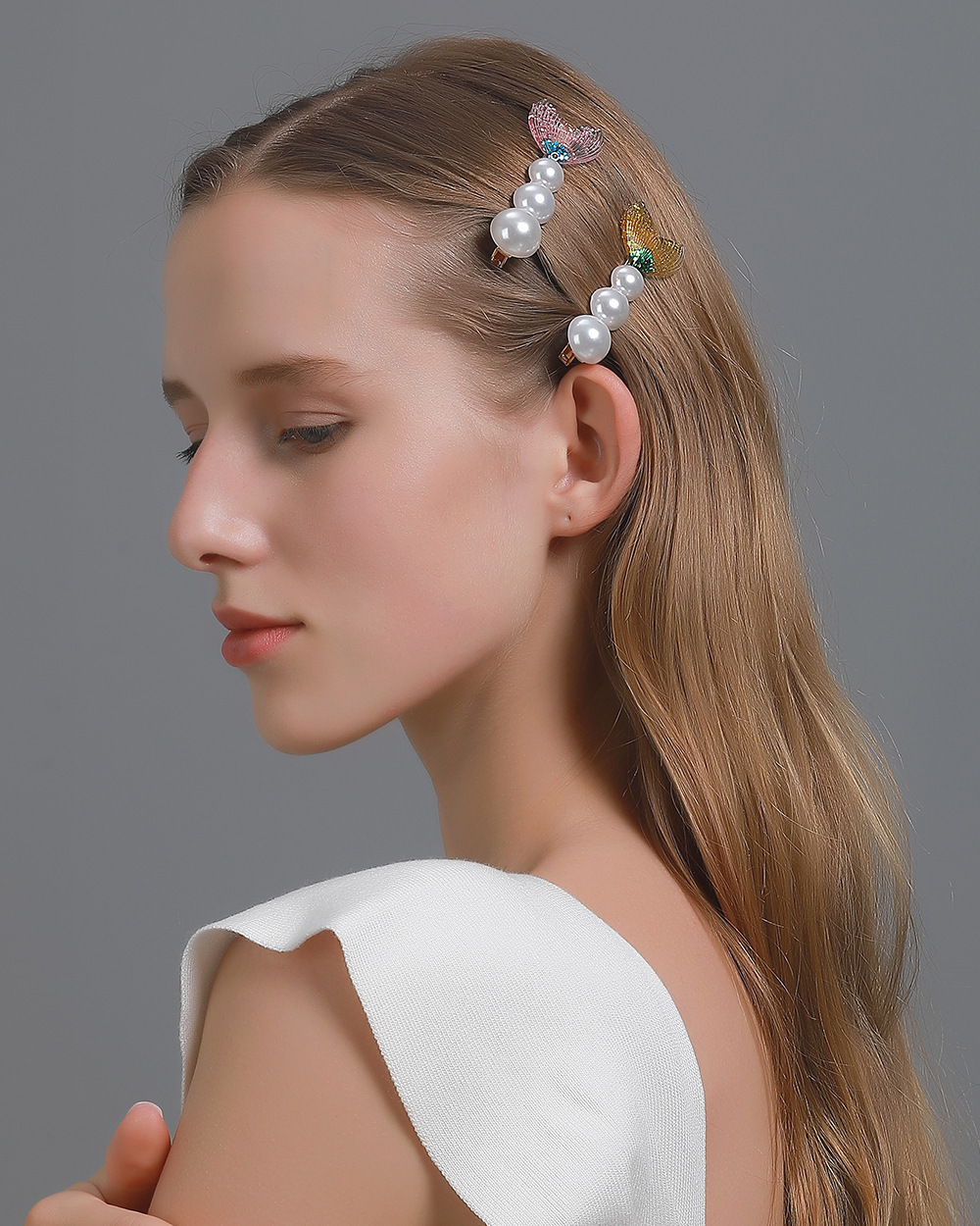 珍珠鱼尾发夹甜美磨砂珍珠发卡一字夹人鱼公主刘海夹气质侧边夹子