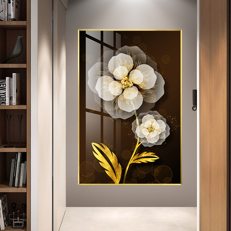 金丽雅玄关冰晶画 梦幻花卉晶瓷画 客厅卧室墙壁画酒店挂画装饰画