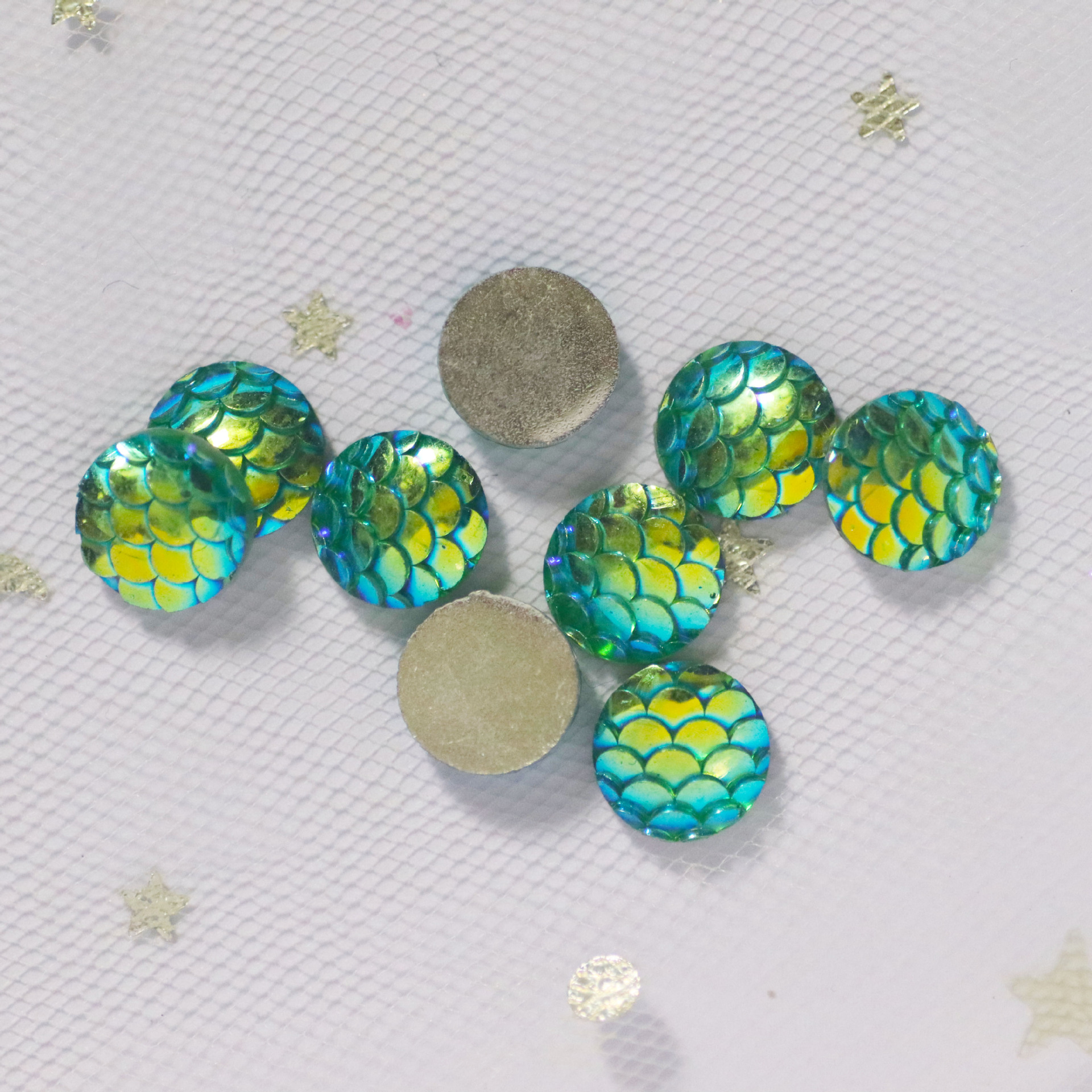 Export Cross-Border round Flat Resin Fish Scale Resin Drill Diy Material Hair Clasp Earrings Diy Ornament Accessories