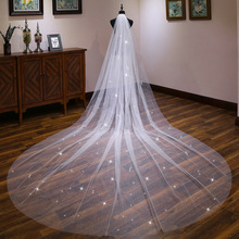 新款新娘结婚婚纱礼服头纱 抖音时尚喷金闪亮3米宽超长拖尾头纱