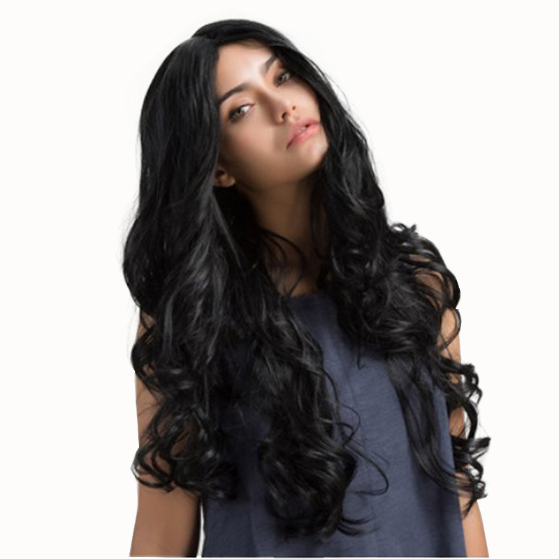 跨境电商热销假发女非洲黑色长卷发中分外贸欧美时尚头套厂家直销