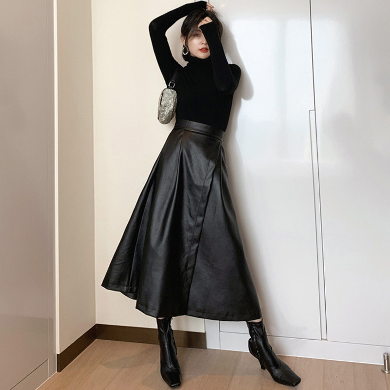 皮裙百搭过膝