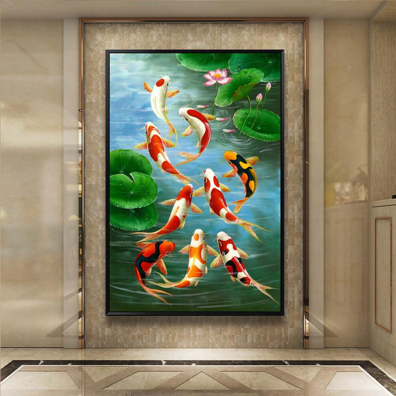 九鱼图玄关钻石画满钻客厅钻石绣砖石画卧室点贴钻十字绣2019新款