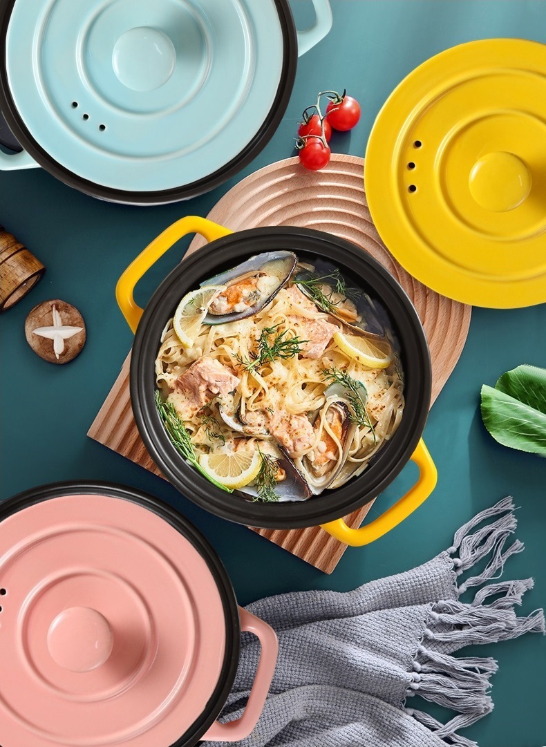 七彩色西式陶瓷砂锅高压盖桶型汤煲耐高温明火炖锅礼品可定制印字