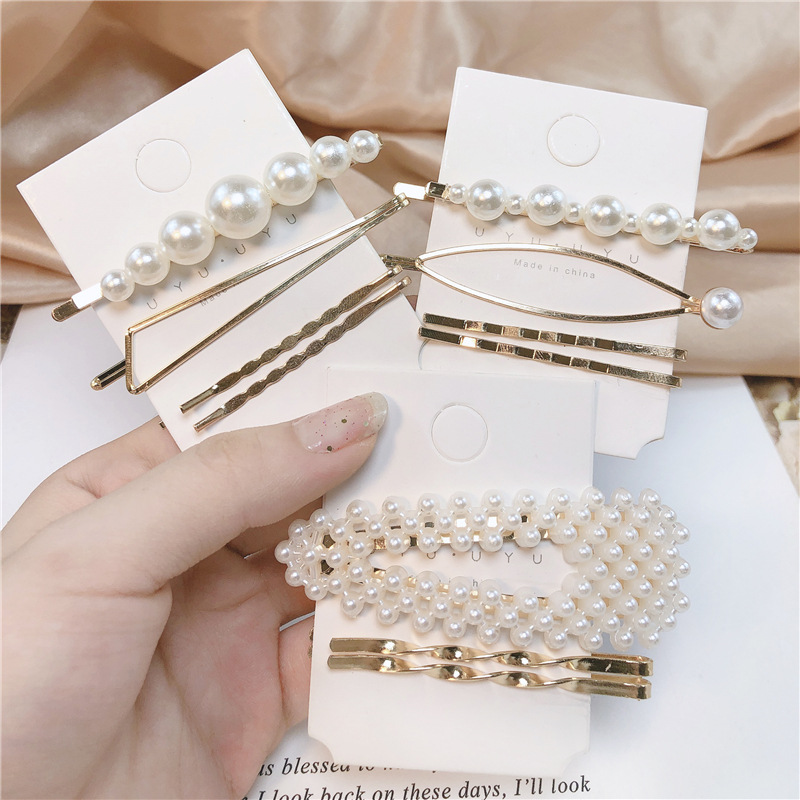 INS Korean Metal Pearl Barrettes Set Trending Girl Hundred Arch Clip Simple Side Clip Hairpin Hair Ornaments Female