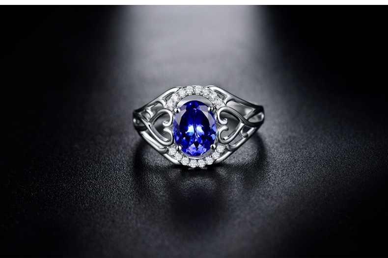 新款高端气质椭圆形深蓝仿真蓝碧玺开口戒指 活口蓝宝石钻戒指环