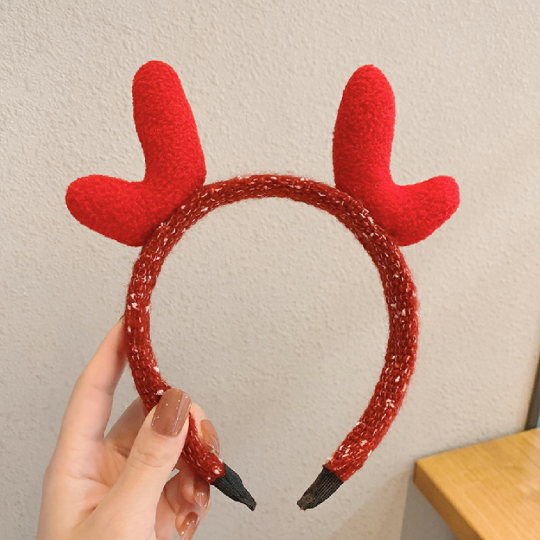 可爱毛绒鹿角发箍头箍豹纹鹿角头扣女压发派对网红气质发卡发箍