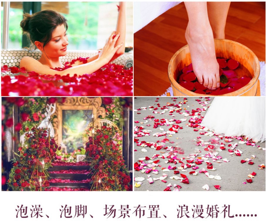 云南干玫瑰花瓣泡澡温泉沐浴真花布置制造浪漫装饰泡脚足浴