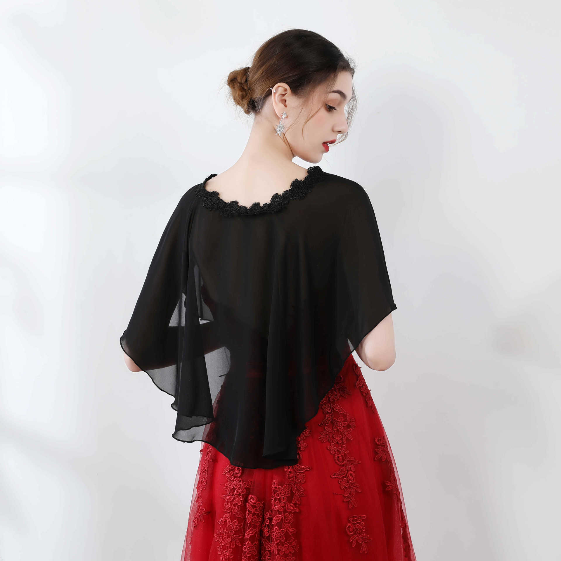 雪纺披肩夏季外搭配裙中长款礼服斗篷短黑色白红香槟韩式大码日常