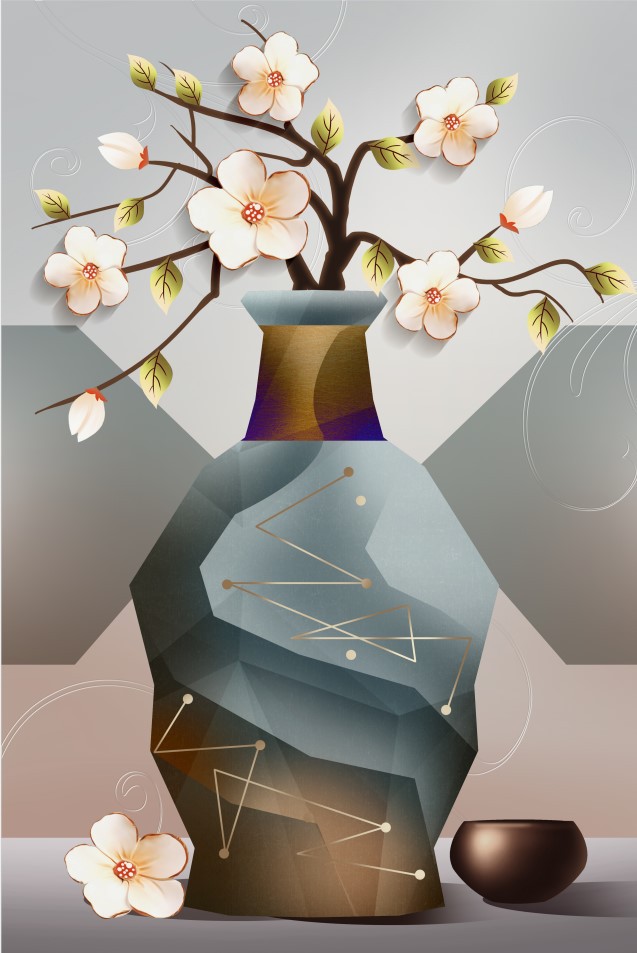 外贸热卖北欧抽象艺术瓶中的桃花好运祈福装饰画客厅书房装饰画芯