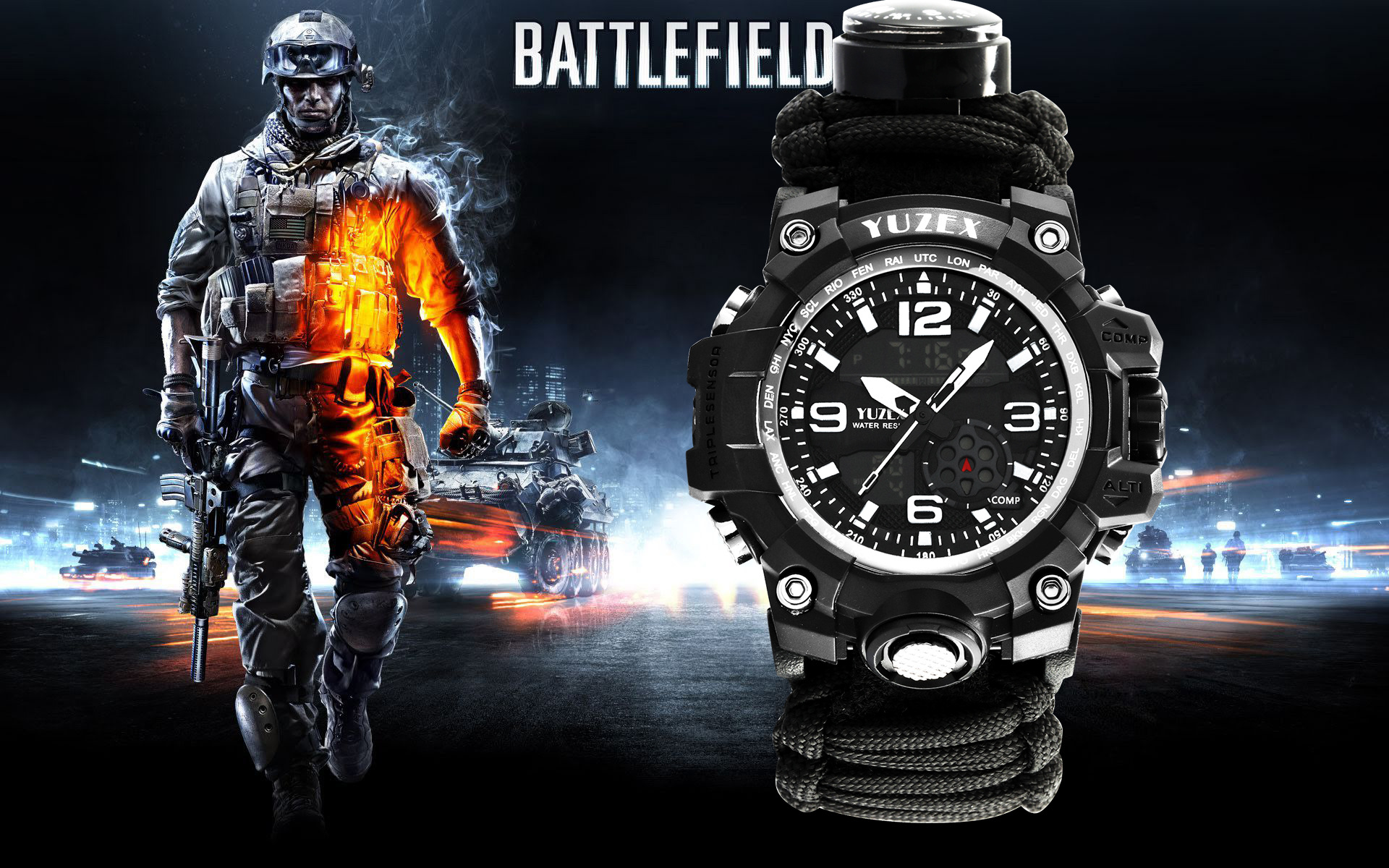 yuzex户外战术手表 七芯伞绳纯手工编织野营登山表贴牌加工电子表