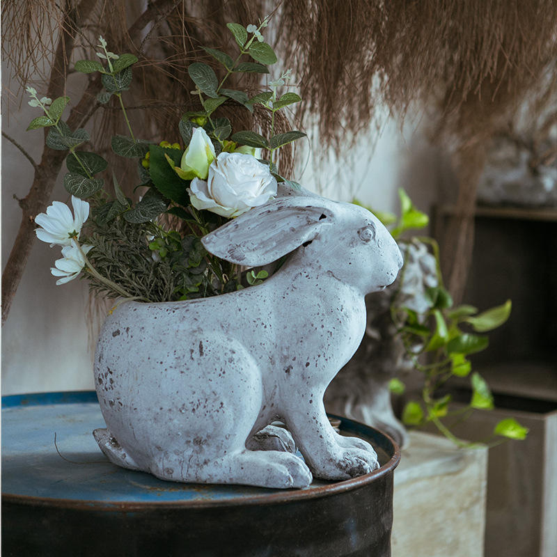 户外兔子花盆摆件动物造型花器园艺景观装饰品多肉树脂盆栽种植盆