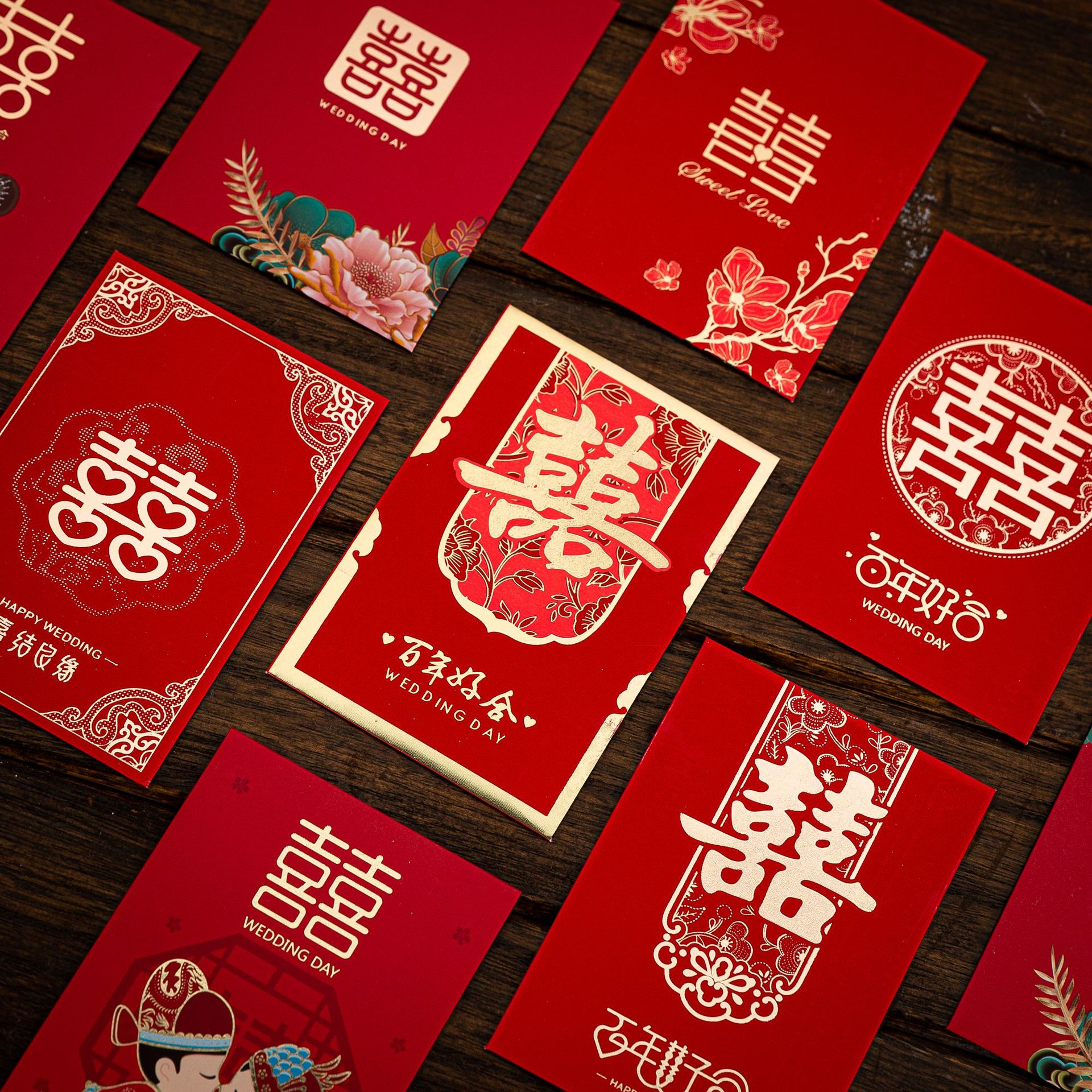 婚庆红包喜字 万元礼金袋 利是封 双喜 新中式 个性 硬卡锐兴