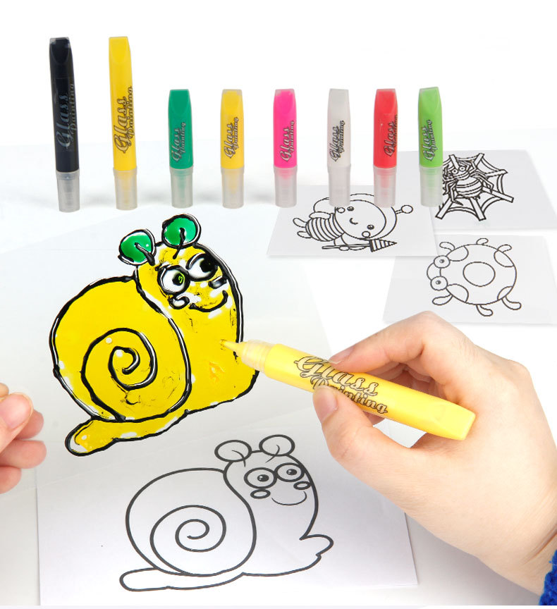 环保3d立体胶画免烤胶画水晶胶画窗彩饰品颜料窗贴diy手工画填色