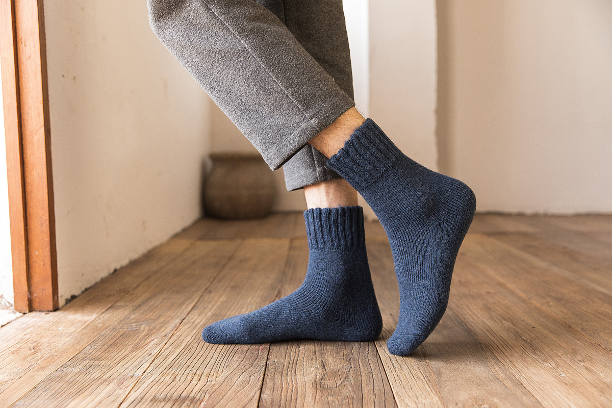 男士羊毛袜2020秋冬新款加厚保暖百搭时尚纯色毛圈袜子批发socks