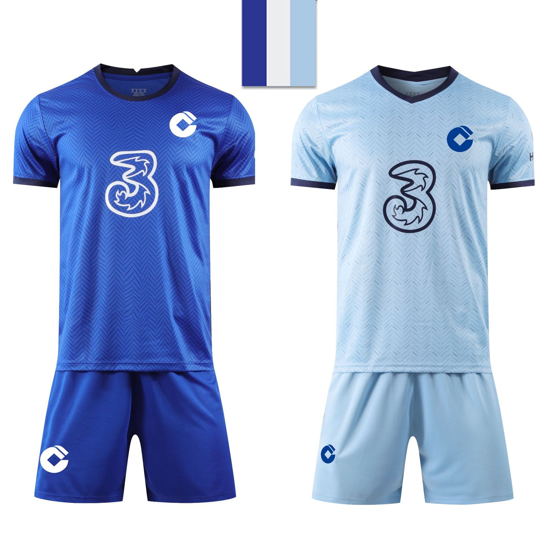 蓝色成人儿童定制比赛足球服套装英超光板印号训练服阿扎尔球衣