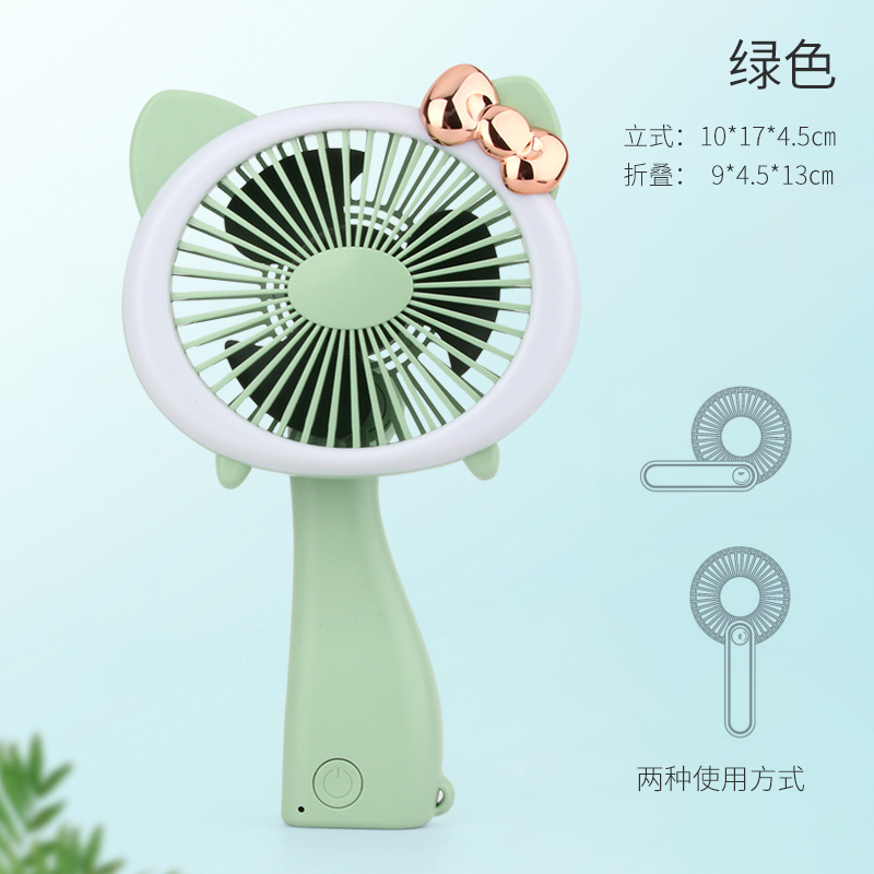 Three-Gear Handheld Pocket Fan Usb Rechargeable Creative Folding Table Cartoon Kitten Night Light Electric Little Fan