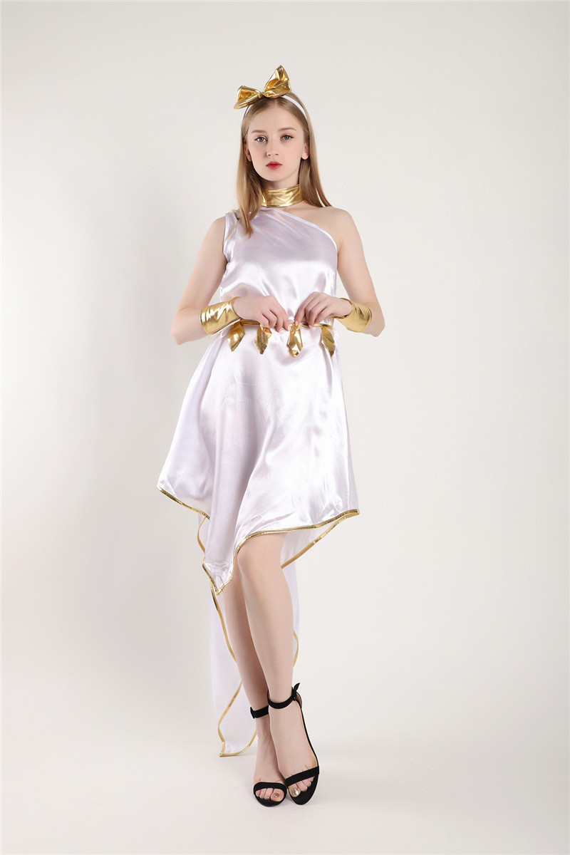 希腊女神 万圣节白色女神飘逸不规则长裙 制服套装 出口制服套装
