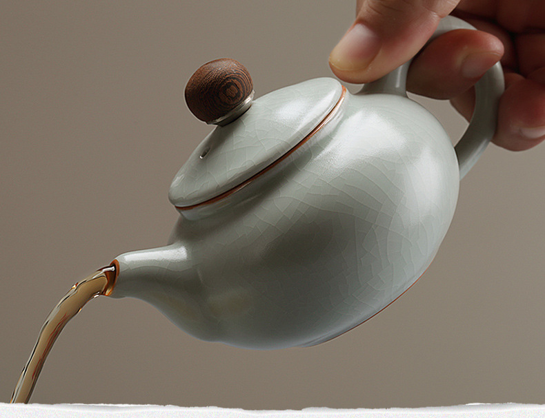 台湾丰子汝窑陶瓷茶壶家用陶瓷壶小茶壶单壶水壶开片功夫茶具套装