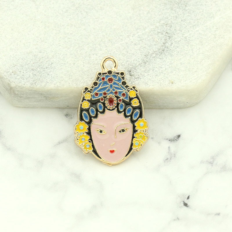 合金滴油彩色中国风京剧花旦人脸头像挂件耳环材料 diy饰品配件