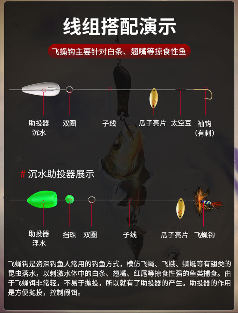 浮水助投器 远投辅助器 飞蝇马口小配件 路亚塑料沉水助抛器套装