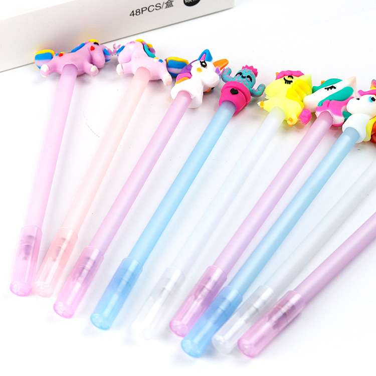 Creative Golden Horn Horse Silicone End Gel Pen Cute Fresh Water-Based Paint Pen Middle School Student Pen Office Learning Rainbow Pen