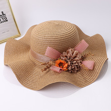 草帽女士夏季渔夫帽防晒遮阳大波浪韩版度假海边花朵太阳帽子