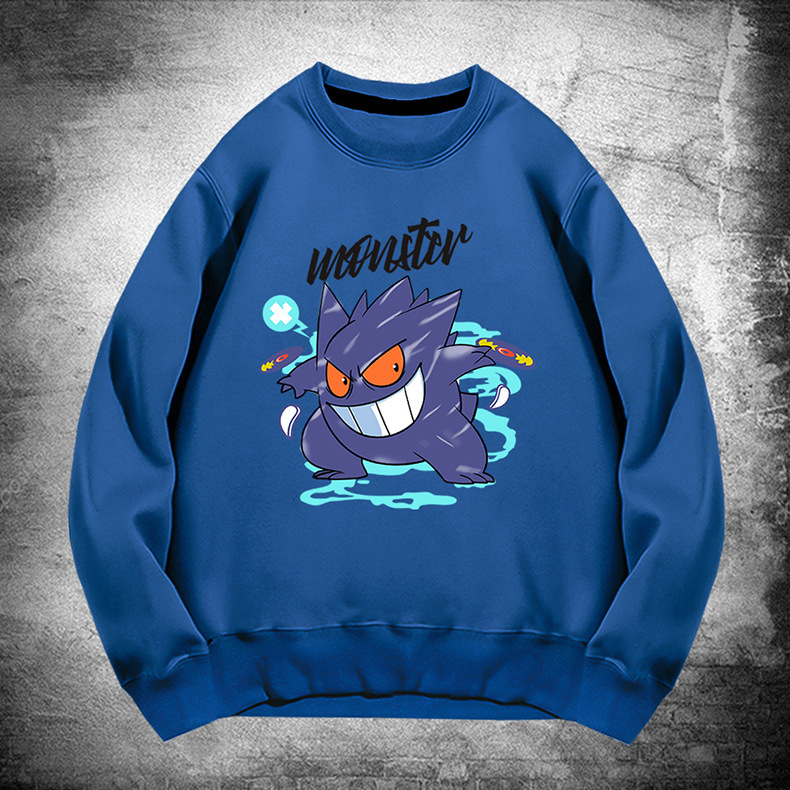 圆领卫衣男女潮流秋冬宽松精灵宝可梦皮卡丘耿鬼学生情侣装上衣