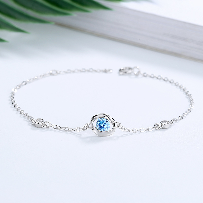 s925纯银四叶草锆石水晶手链女 情侣生日送女友礼物饰品批发代发