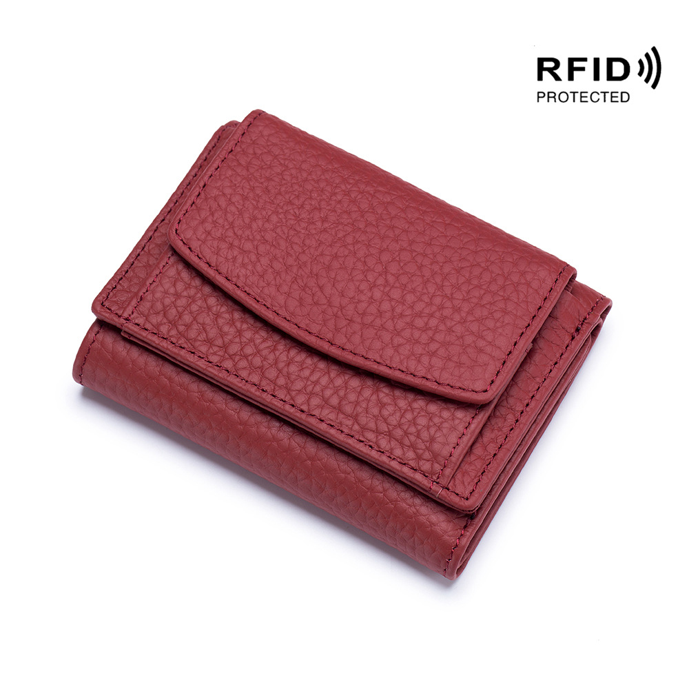 Small Wallet Women's Genuine Leather Japanese Style Wallet Rfid Coin Bag Wallet Foreign Trade Women's Mini Wallet Short Purse