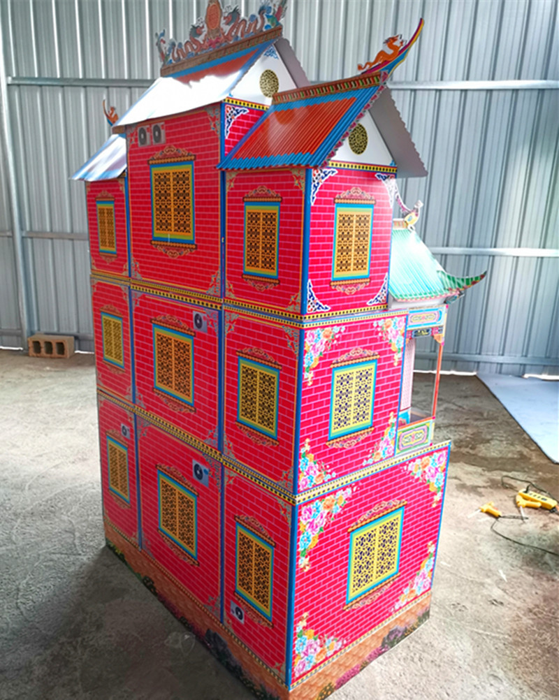 批发殡葬死人用品纸扎别墅祭祀瓦楞纸冥房120型折叠半竹架灵屋