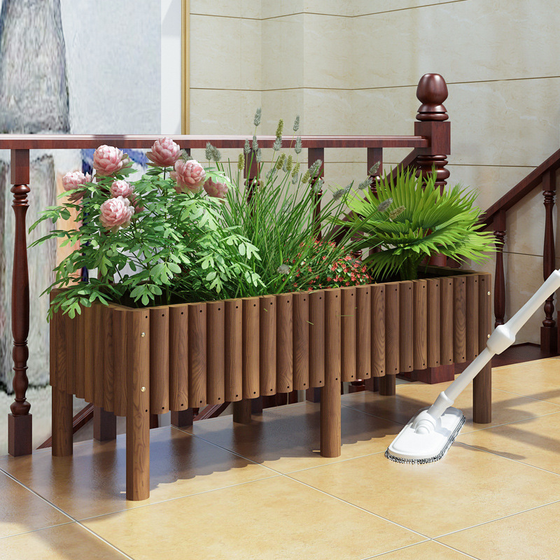 加高脚长条花盆室外阳台花槽长方形种植箱户外庭院楼顶花箱防腐木